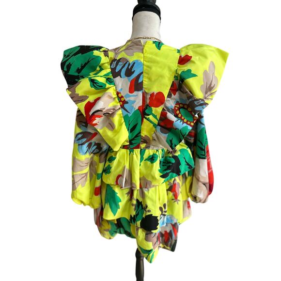 Christopher John Rogers x Target Women’s Dress 0 Neon Floral Ruffle Puff Sleeve - Picture 2 of 8